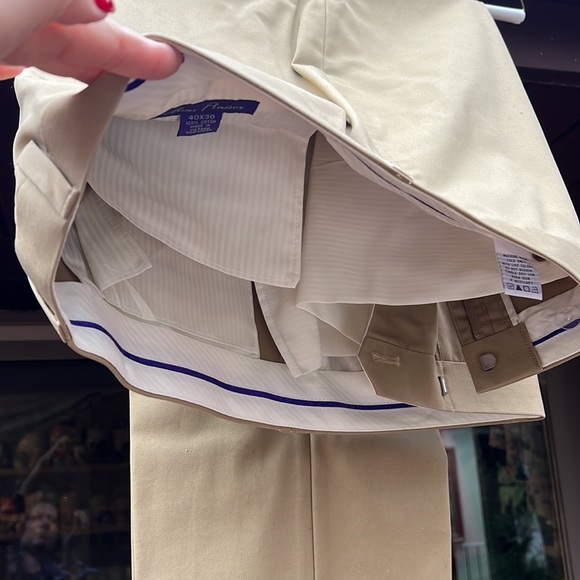 Alan Flusser Mens Khaki Golf Pants 40x30 100% cotton. Flat front straight leg. - Picture 9 of 11